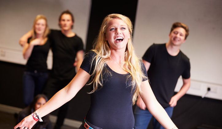 Students Taking Singing Class At Drama College. Student Singing